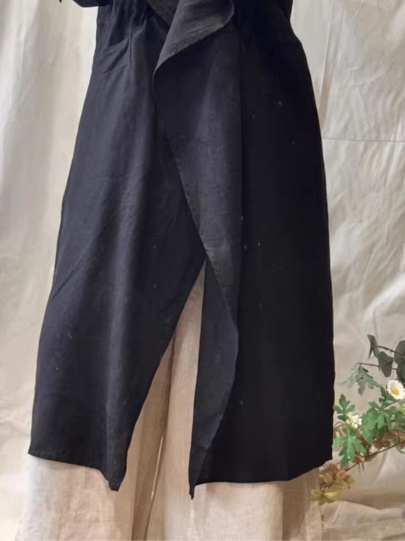 Women's Draped Waterfall Trench Coat in Breathable Cotton-Linen, Minimal Elegance