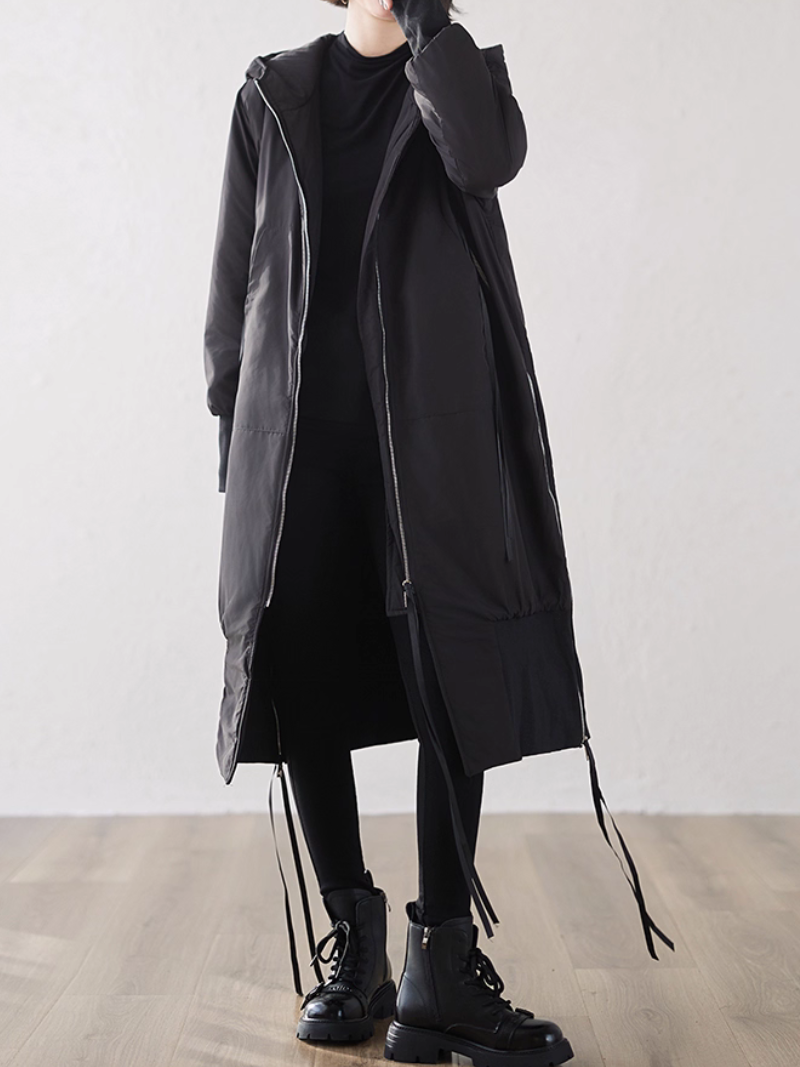 Modern Longline Hooded Parka for Women – Minimal Zip Design