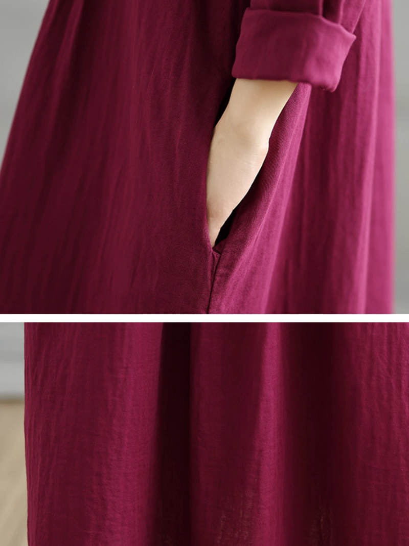 Women's Summer Cool Loose Fit Solid Side Pocket Smock Dress