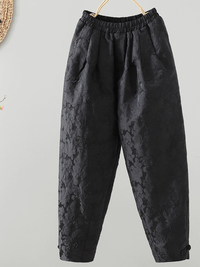 Textured Jacquard Tapered Pants for Women, Elegant Chic Elastic-Waist Trousers
