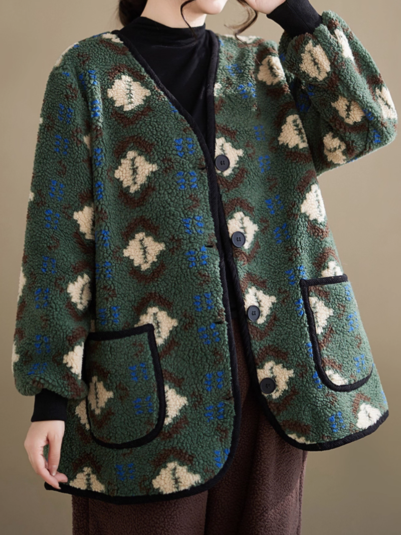 Cozy Sherpa Fleece Coatigan – Oversized Jacket with Patch Pockets