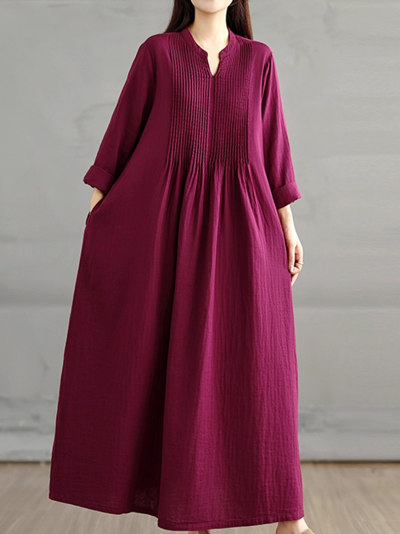 Women's Summer Cool Loose Fit Solid Side Pocket Smock Dress