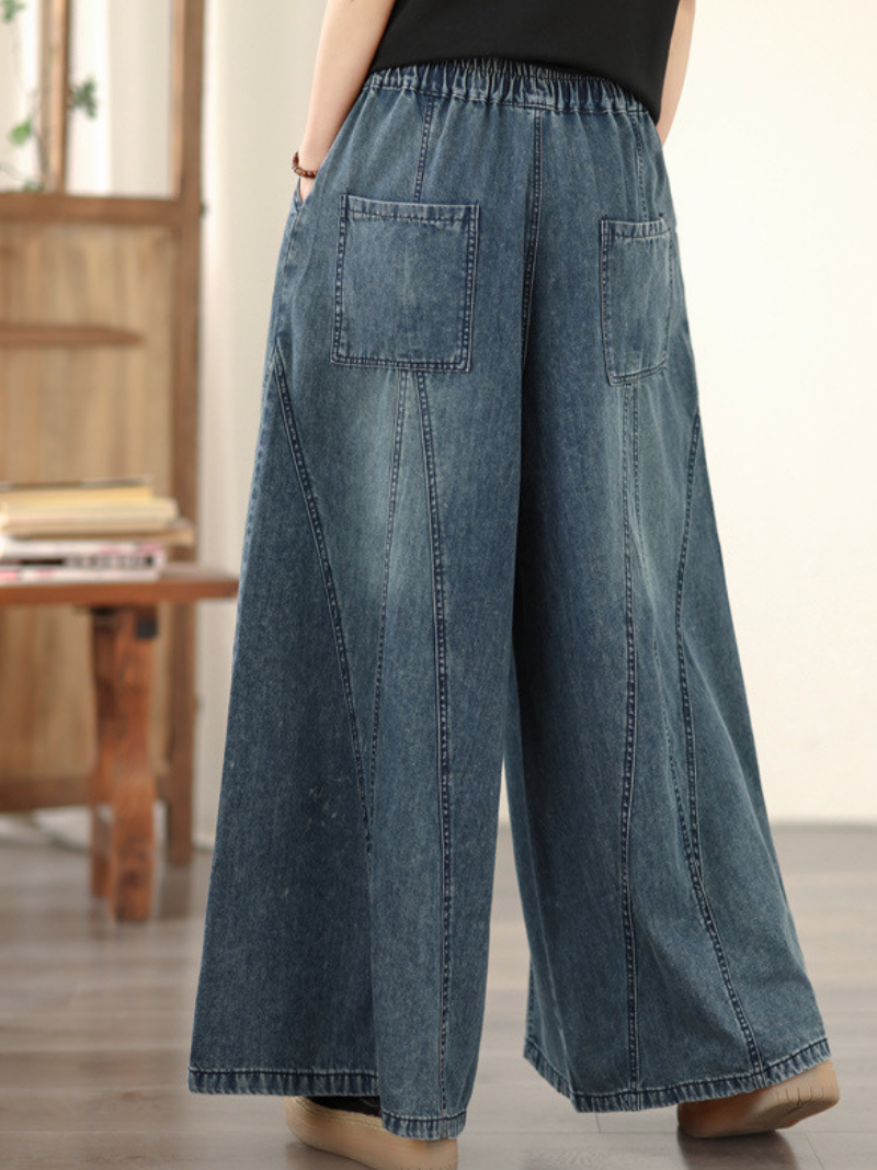 Artful Panel Wide-Leg Jeans in Soft Denim Cotton, Relaxed Palazzo Silhouette