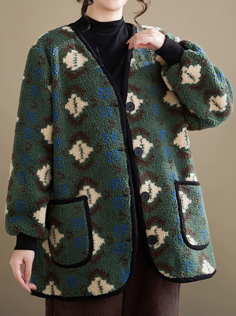 Cozy Sherpa Fleece Coatigan – Oversized Jacket with Patch Pockets