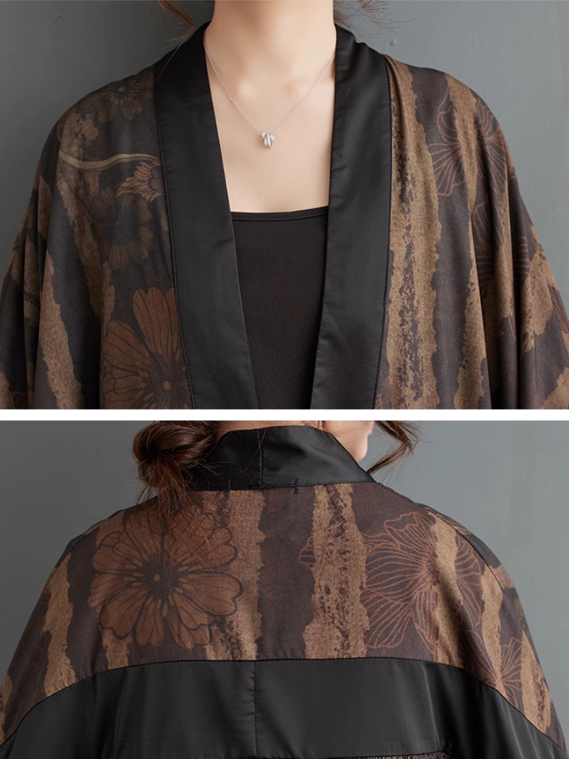 Elegant Kimono Coat with Frog Fastenings and Draped Cocoon Shape