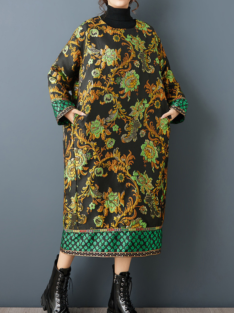 Baroque Jacquard Quilted Midi Dress in a Relaxed Cocoon Silhouette