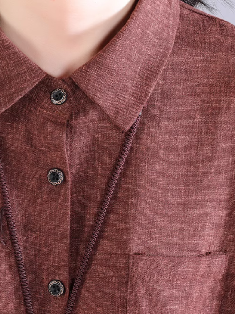 Women's Cotton A-line Shirt Dress with Pockets, Collared Midi