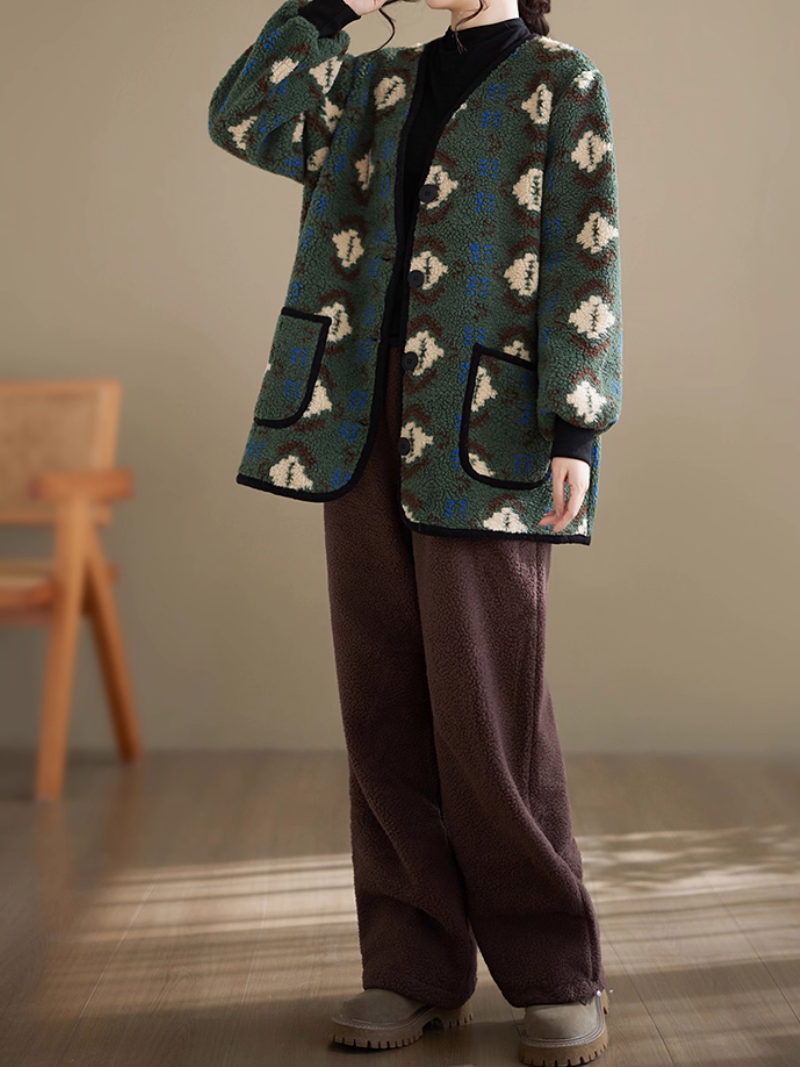 Cozy Sherpa Fleece Coatigan – Oversized Jacket with Patch Pockets