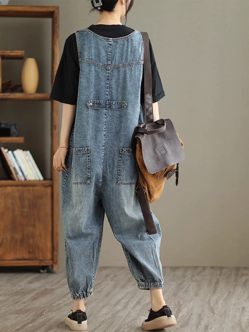 Women's Summer Loose Versatile Casual Denim High Waist  Dungaree