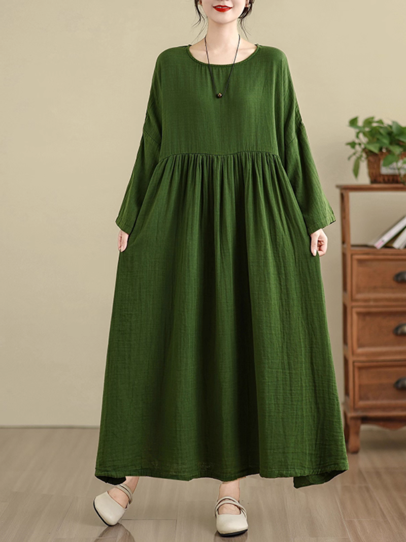 Women's Summer Fashionable Platted Solid Color Smock Dress