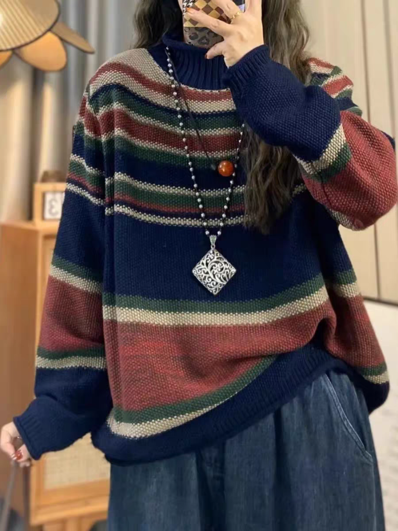 Striped Oversized Sweater in Acrylic Blend for Women, Effortless Knit