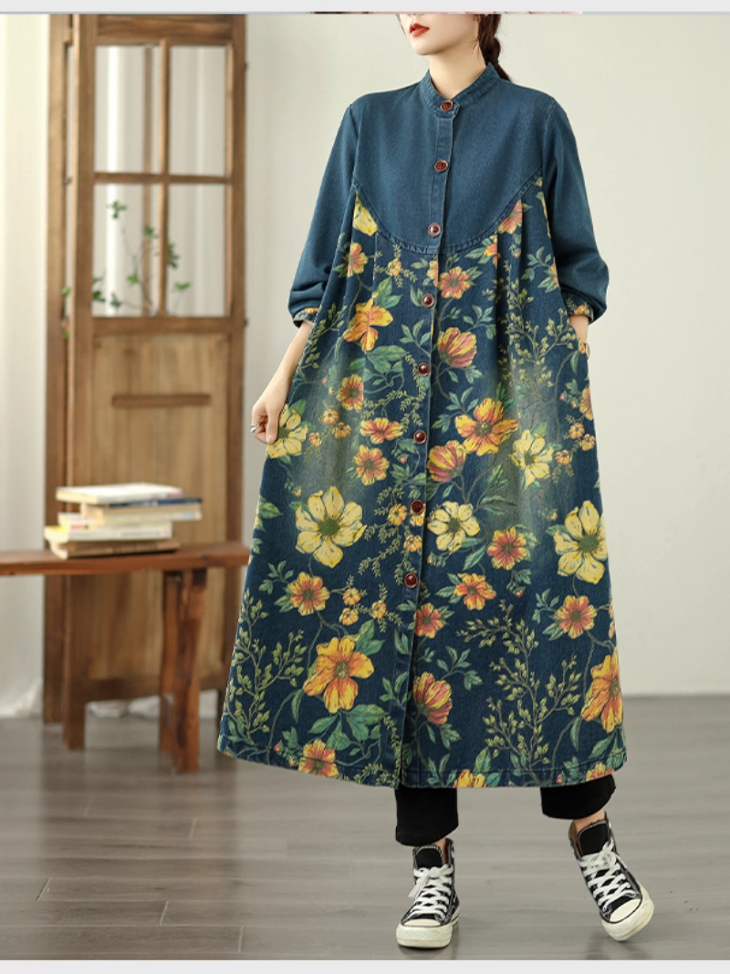 Women's Summer Patchwork Printed Casual Loose  Flower Coat