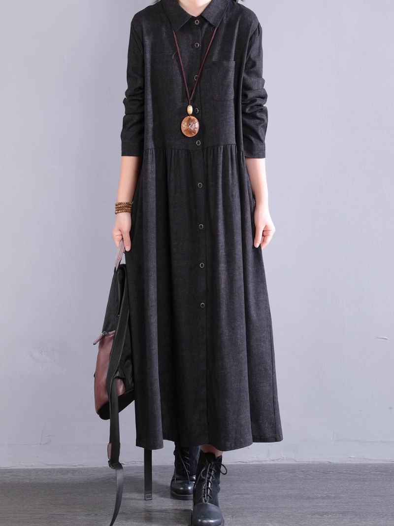 Women's Summer Button-Up Collar Style A-Line Shirt Dress