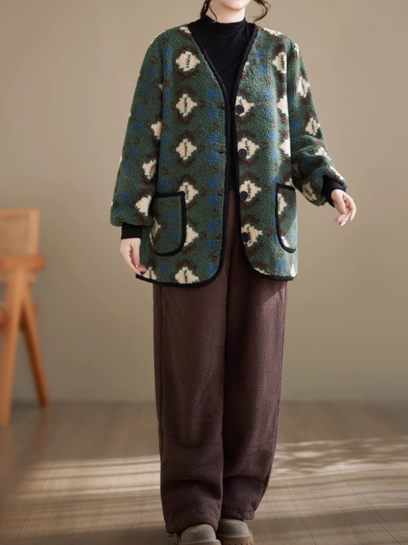 Cozy Sherpa Fleece Coatigan – Oversized Jacket with Patch Pockets