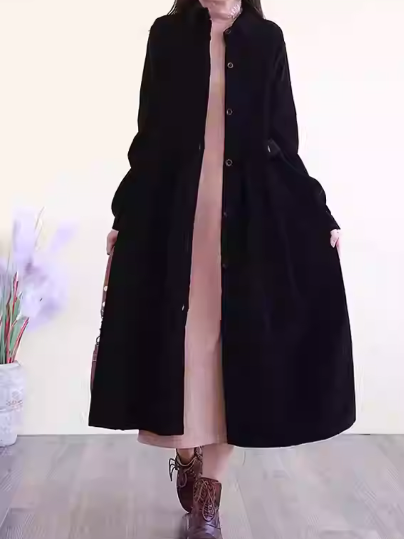 Fine Corduroy A-Line Midi Shirt Dress with Pockets and Collar