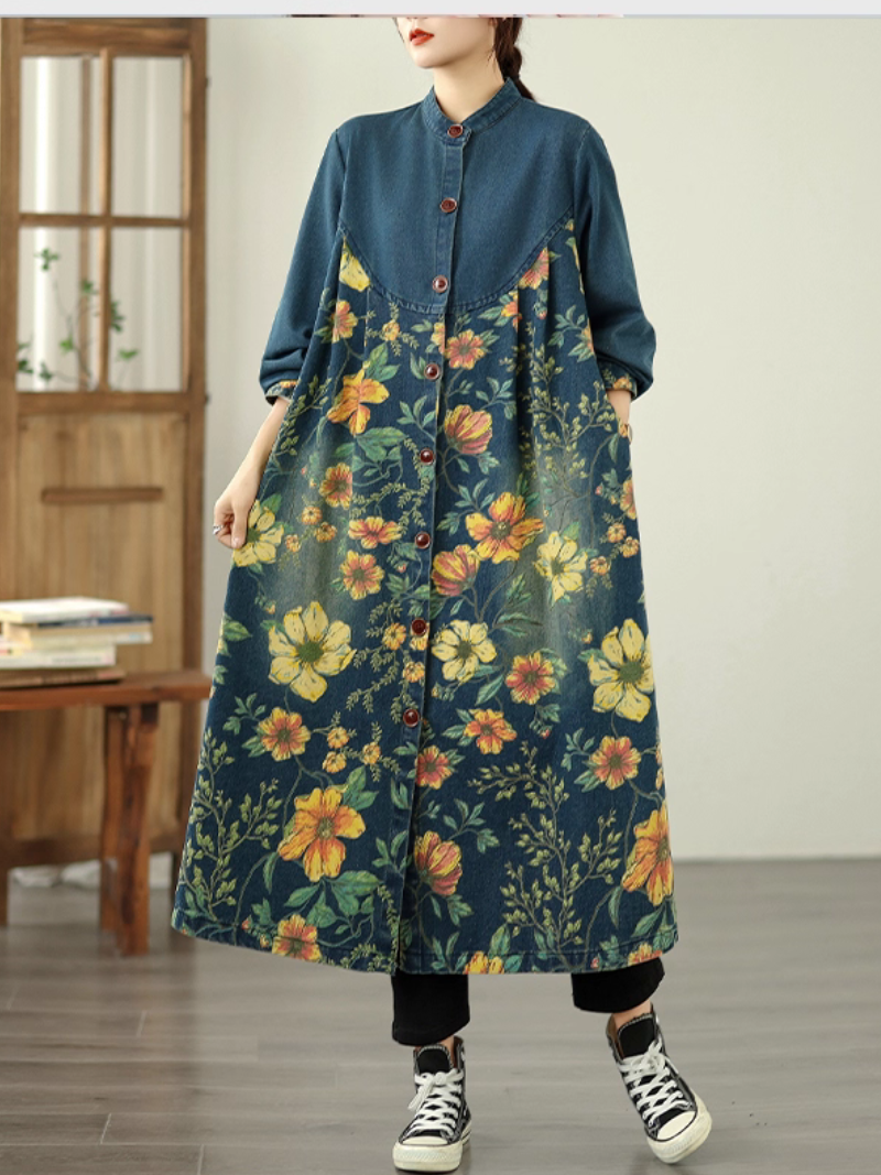 Women's Summer Patchwork Printed Casual Loose  Flower Coat