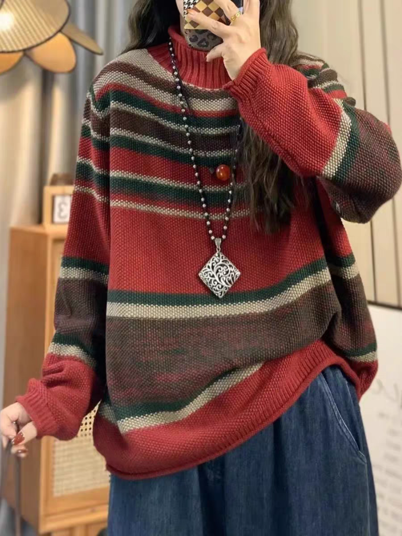 Striped Oversized Sweater in Acrylic Blend for Women, Effortless Knit