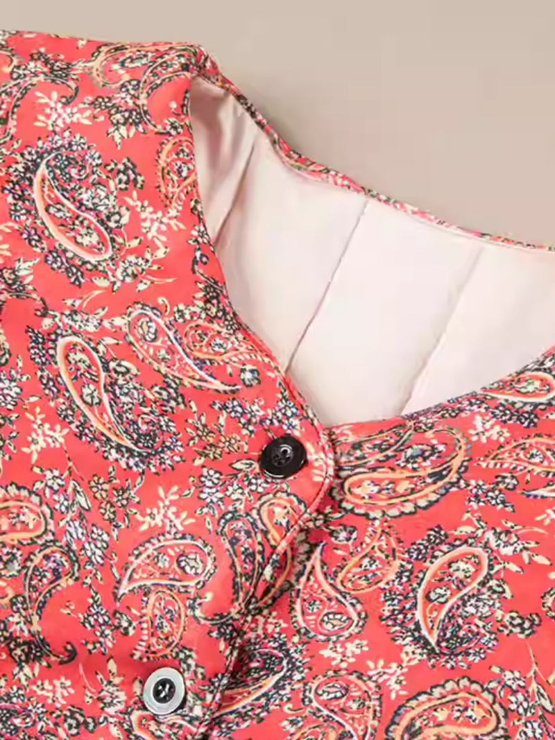 Women's Paisley Quilted Jacket, V‑Neck Buttoned, Polyester Cotton Comfort Layer