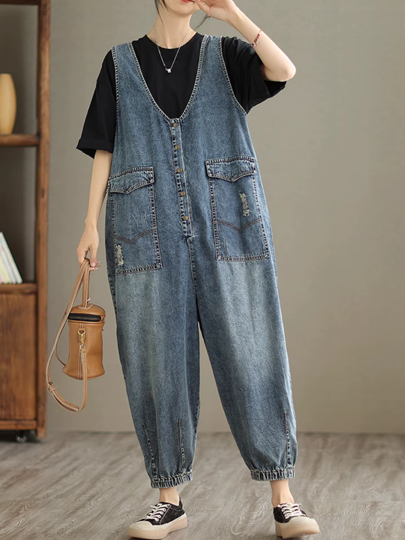Women's Summer Loose Versatile Casual Denim High Waist  Dungaree
