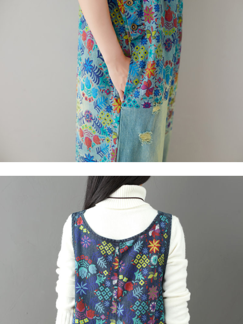 Women's Casual &Comfy Printed Jeans Wide Leg Overalls Dungaree