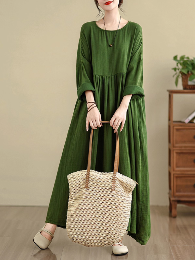 Women's Summer Fashionable Platted Solid Color Smock Dress