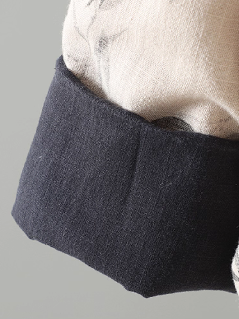 Bamboo Print Cotton-Linen Kimono Jacket with Contrast Trim and Tie