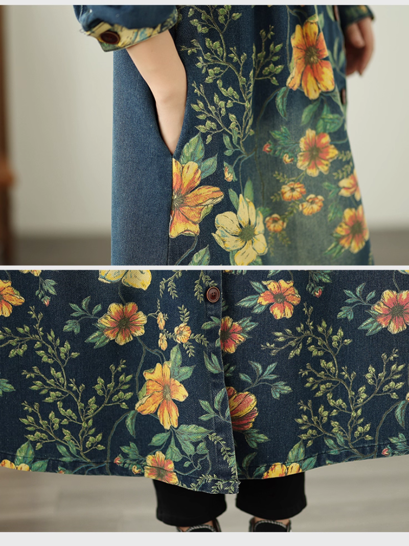 Women's Summer Patchwork Printed Casual Loose  Flower Coat