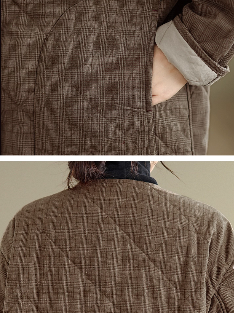 Oversized Quilted Coat with Curved Hem, Minimal Round Neck Elegance