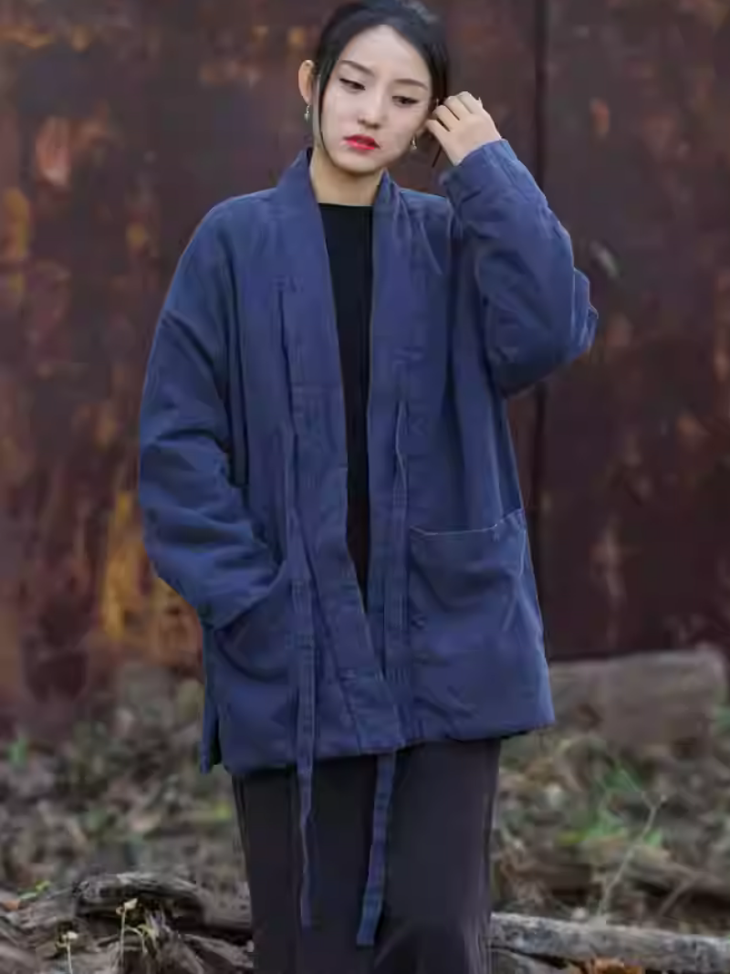 Chic Linen Jacket Wrap Style with Patch Pockets and Soft Belt