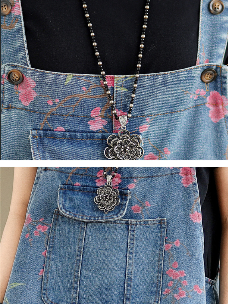 Women’s Spring & Summer Floral Printed Denim Baggy Overalls
