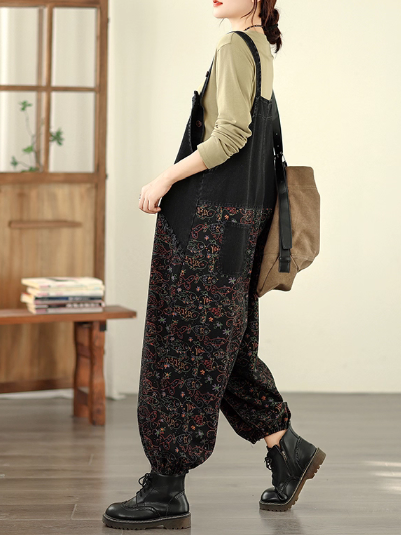 Boho Printed Women's Cotton Linen Harem Overalls | Eva Trends