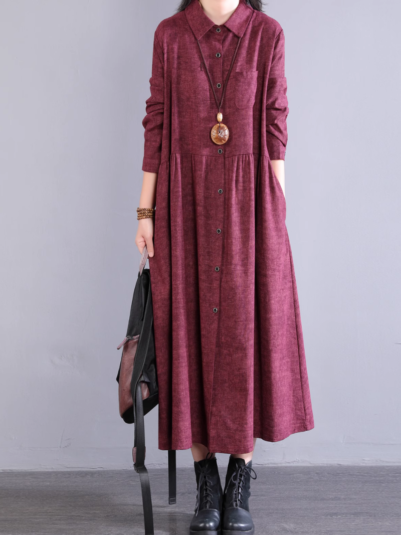 Women's Summer Button-Up Collar Style A-Line Shirt Dress