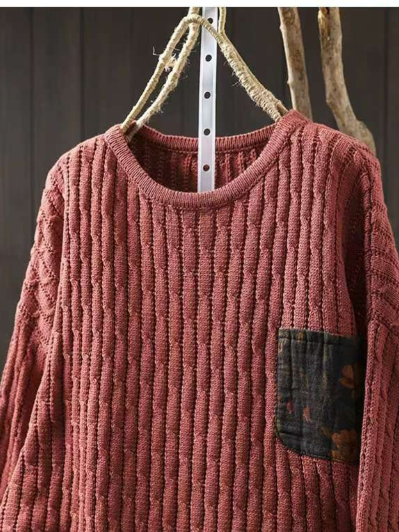 Chic Cotton Sweater Featuring a Contrast Pocket