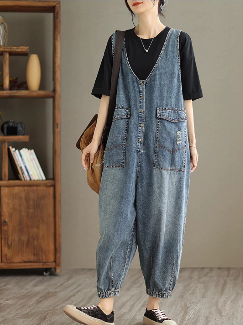 Women's Summer Loose Versatile Casual Denim High Waist  Dungaree