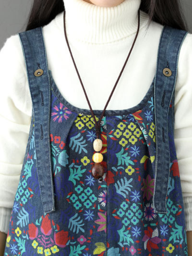 Women's Casual &Comfy Printed Jeans Wide Leg Overalls Dungaree