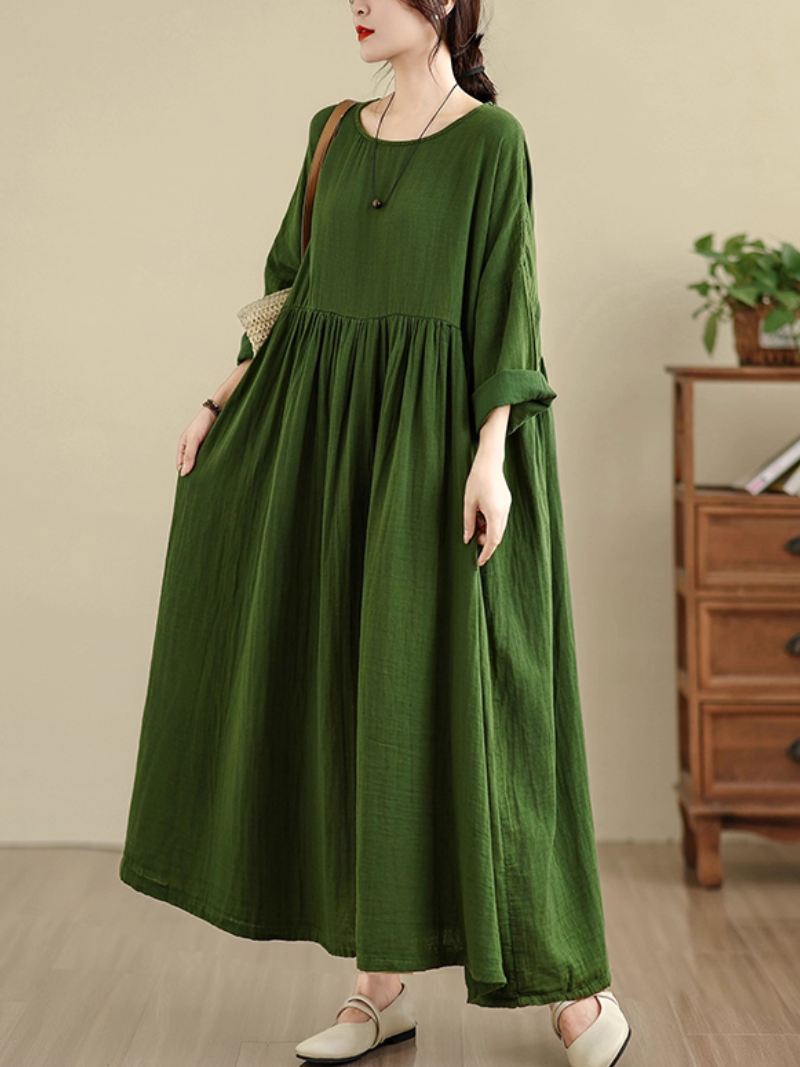 Women's Summer Fashionable Platted Solid Color Smock Dress