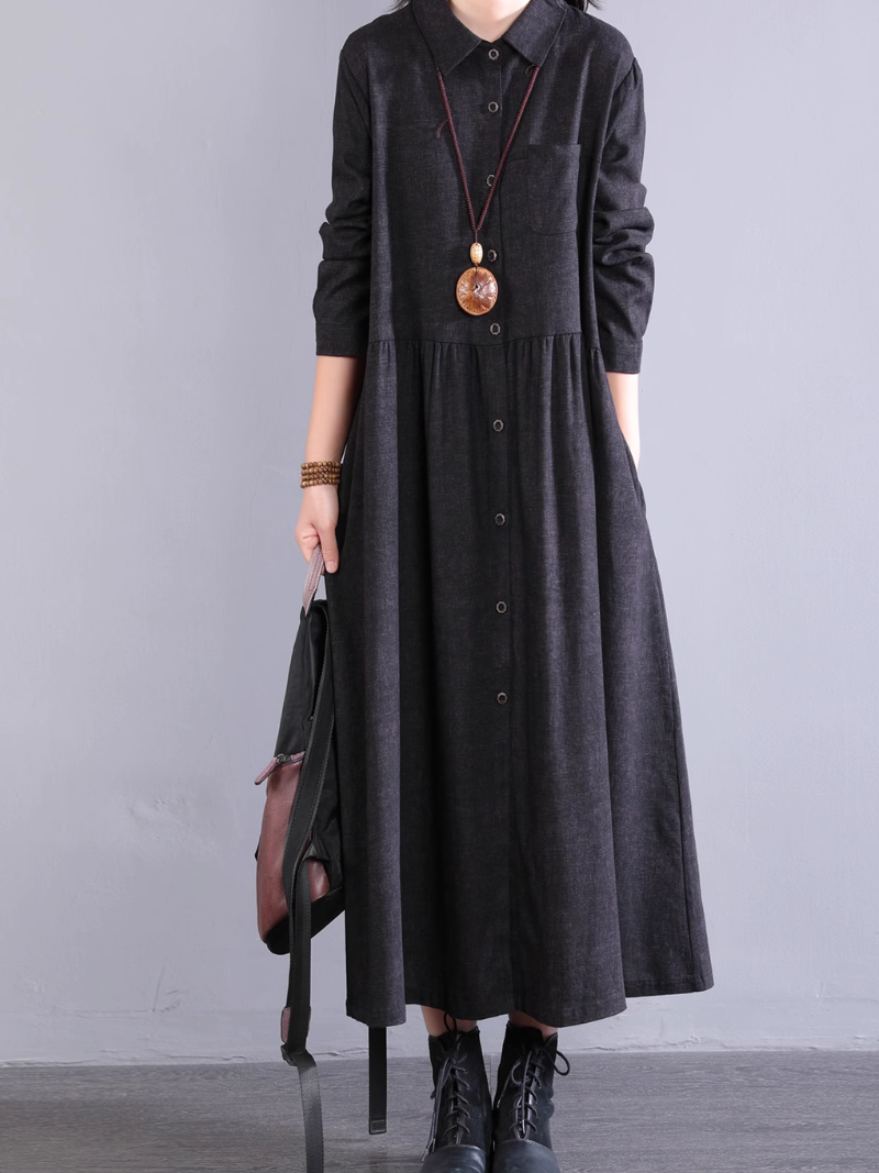 Women's Summer Button-Up Collar Style A-Line Shirt Dress