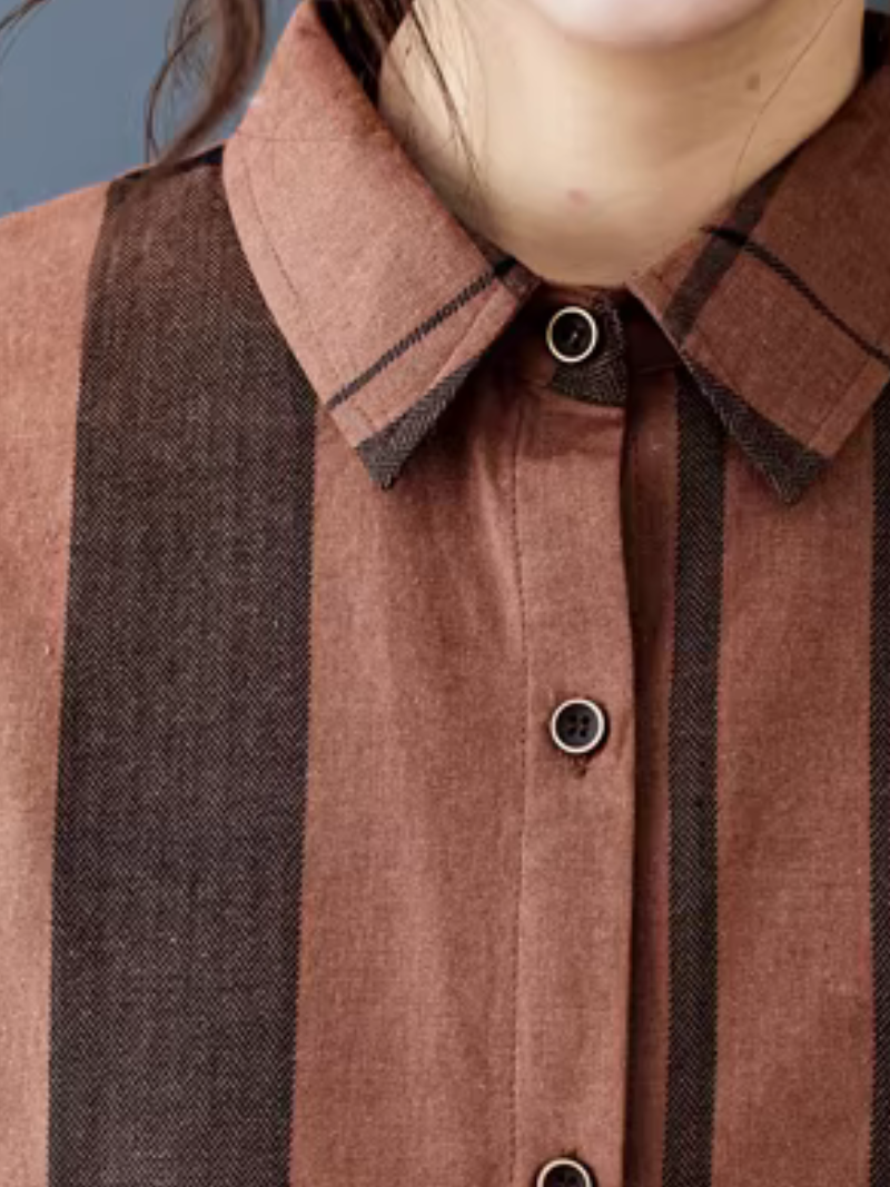 Women’s Relaxed Check Shirt Dress in Cotton Blend, Button-Down Midi