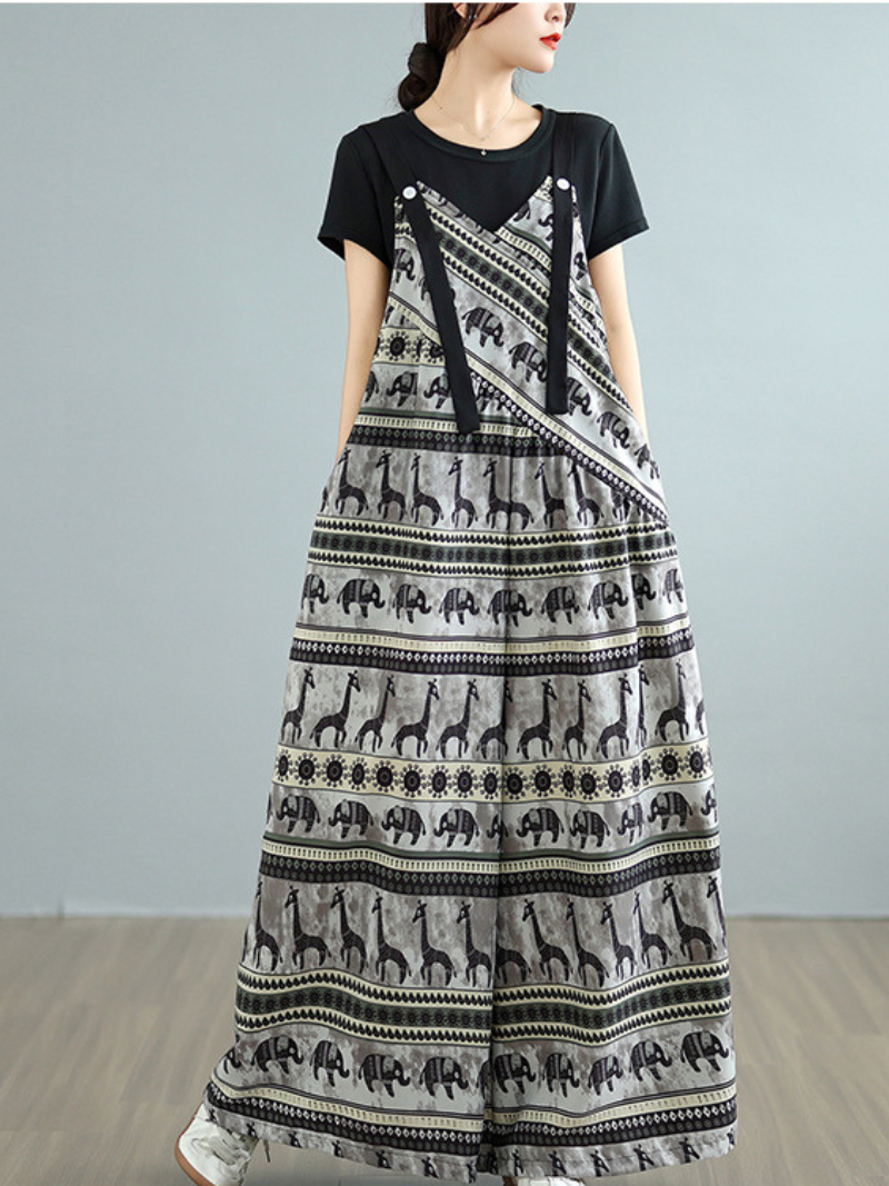 Women’s Spring Trendy Floral Pattern Loose Overalls Dungarees