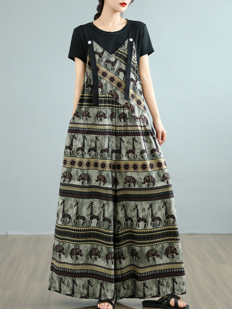 Women’s Spring Trendy Floral Pattern Loose Overalls Dungarees