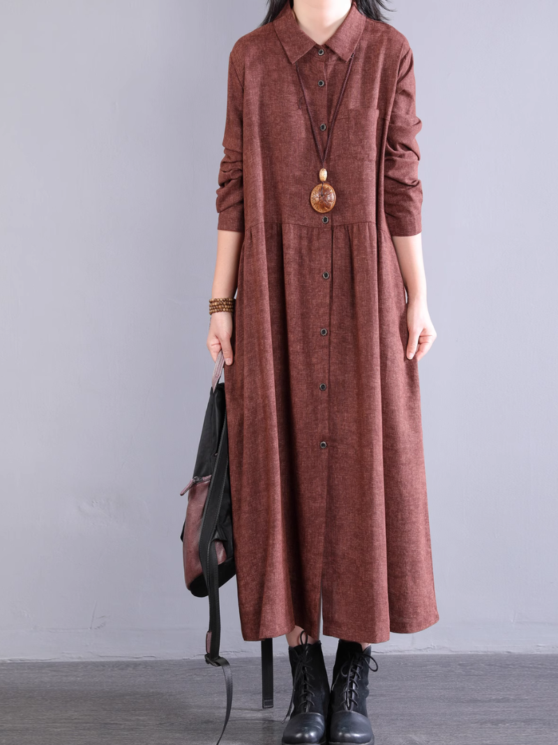 Women's Summer Button-Up Collar Style A-Line Shirt Dress