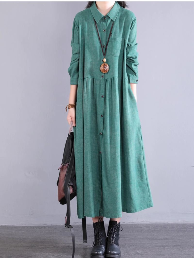 Women's Summer Button-Up Collar Style A-Line Shirt Dress