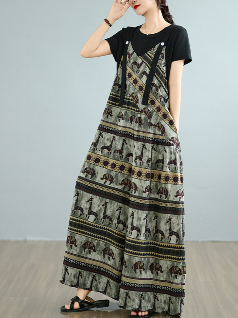 Women’s Spring Trendy Floral Pattern Loose Overalls Dungarees