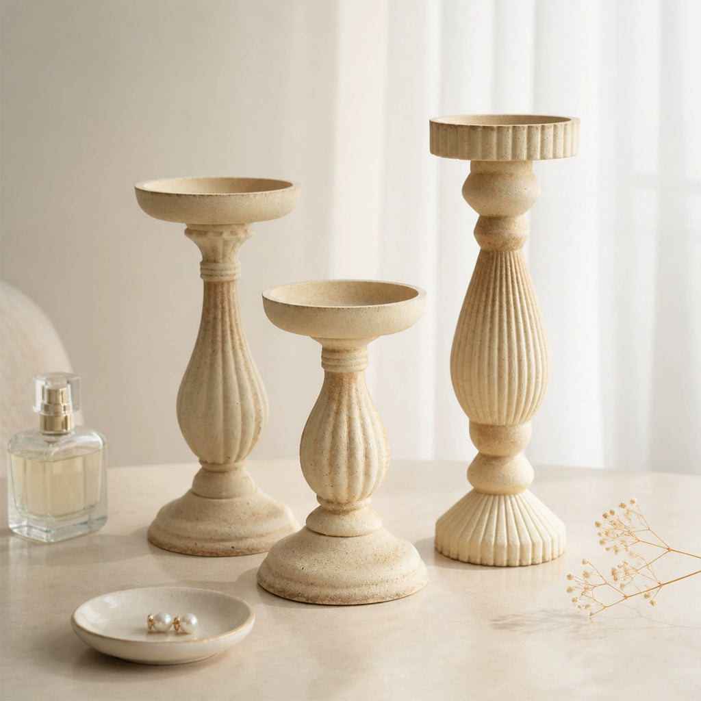 Vintage Roman Column Wooden Candle Holder